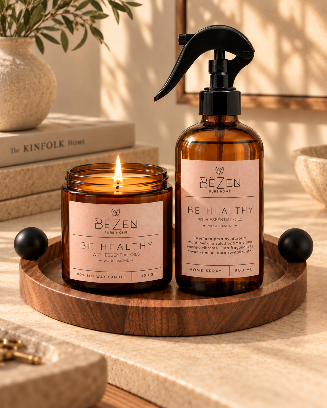 Kit Bandeja redonda + Home Spray + Vela